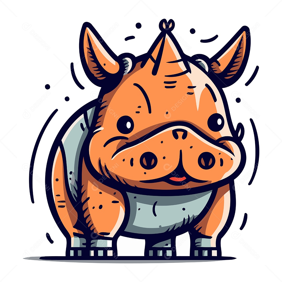 Rinoceronte Fofo de Desenho Animado Ilustração Vetor EPS