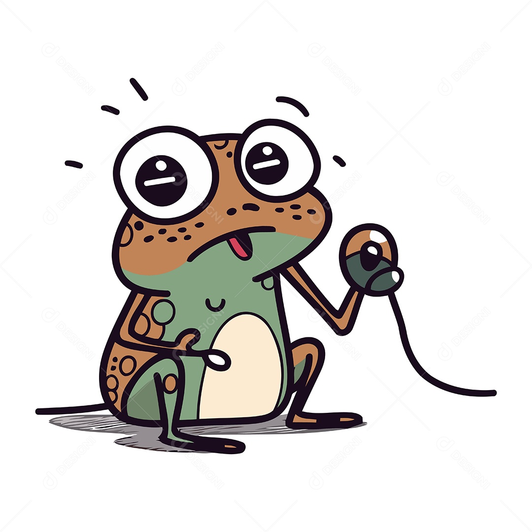 Sapo de Desenho Animado com Microfone Ilustração Vetor EPS