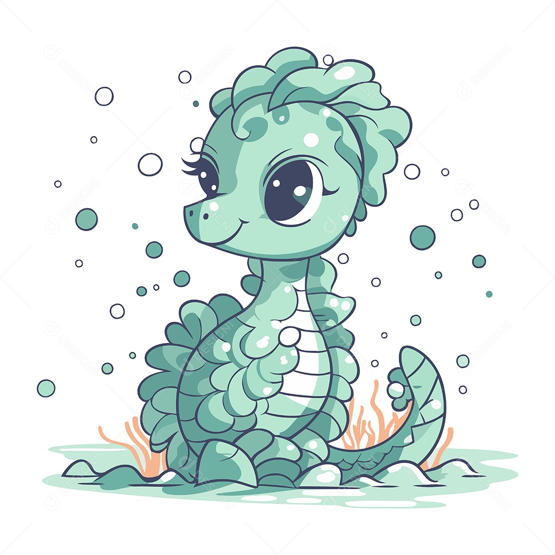 Cavalo Marinho Fofo de Desenho Animado Ilustração Vetor EPS