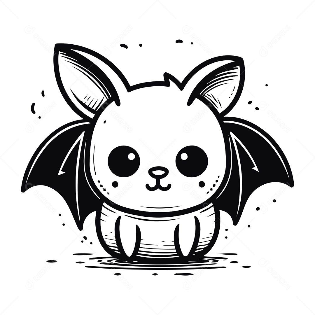 Morcego Fofo de Desenho Animado Ilustração Vetor EPS