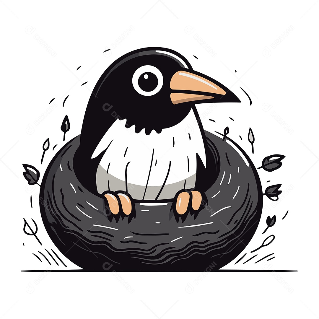 Pinguim de Desenho Animado em um Ninho Ilustração Vetor EPS