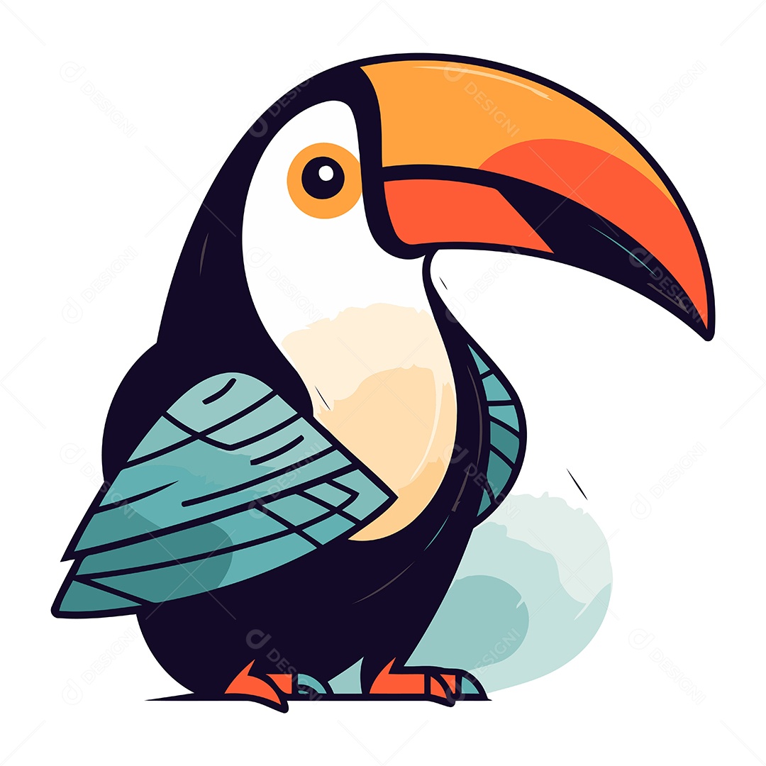 Tucano Fofo de Desenho Animado Ilustração Vetor EPS