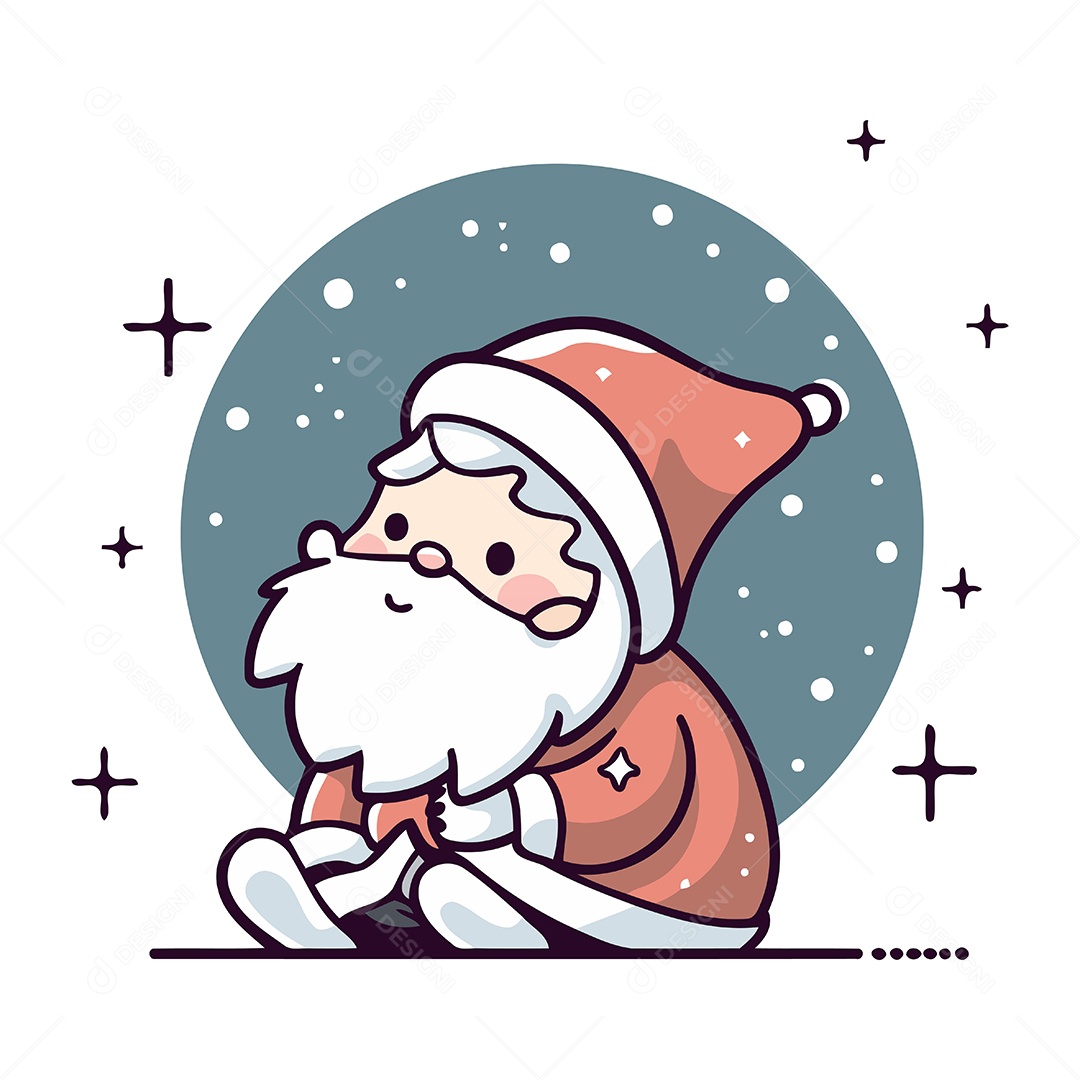 Papai Noel de Desenho Animado Sentado na Neve Ilustração Vetor EPS