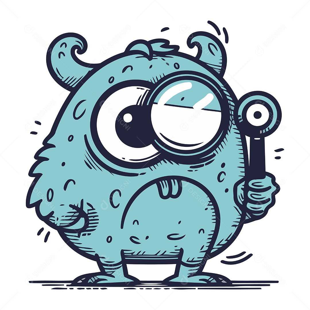 Monstro de Desenho Animado com uma Lupa Ilustração Vetor EPS