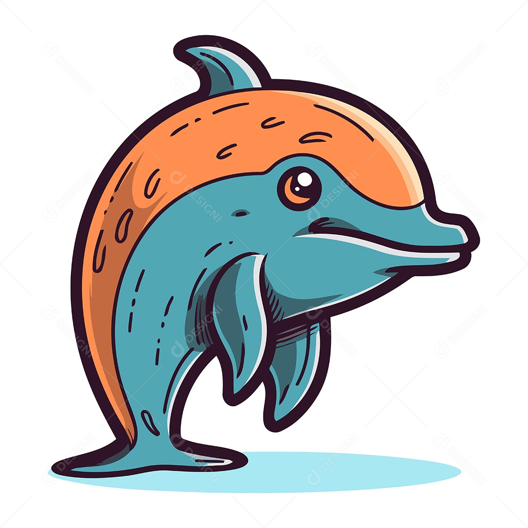 Golfinho Fofo de Desenho Animado Ilustração Vetor EPS