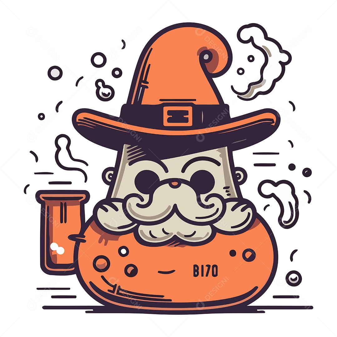 Bruxo Fofo de Desenho Animado Ilustração Vetor EPS