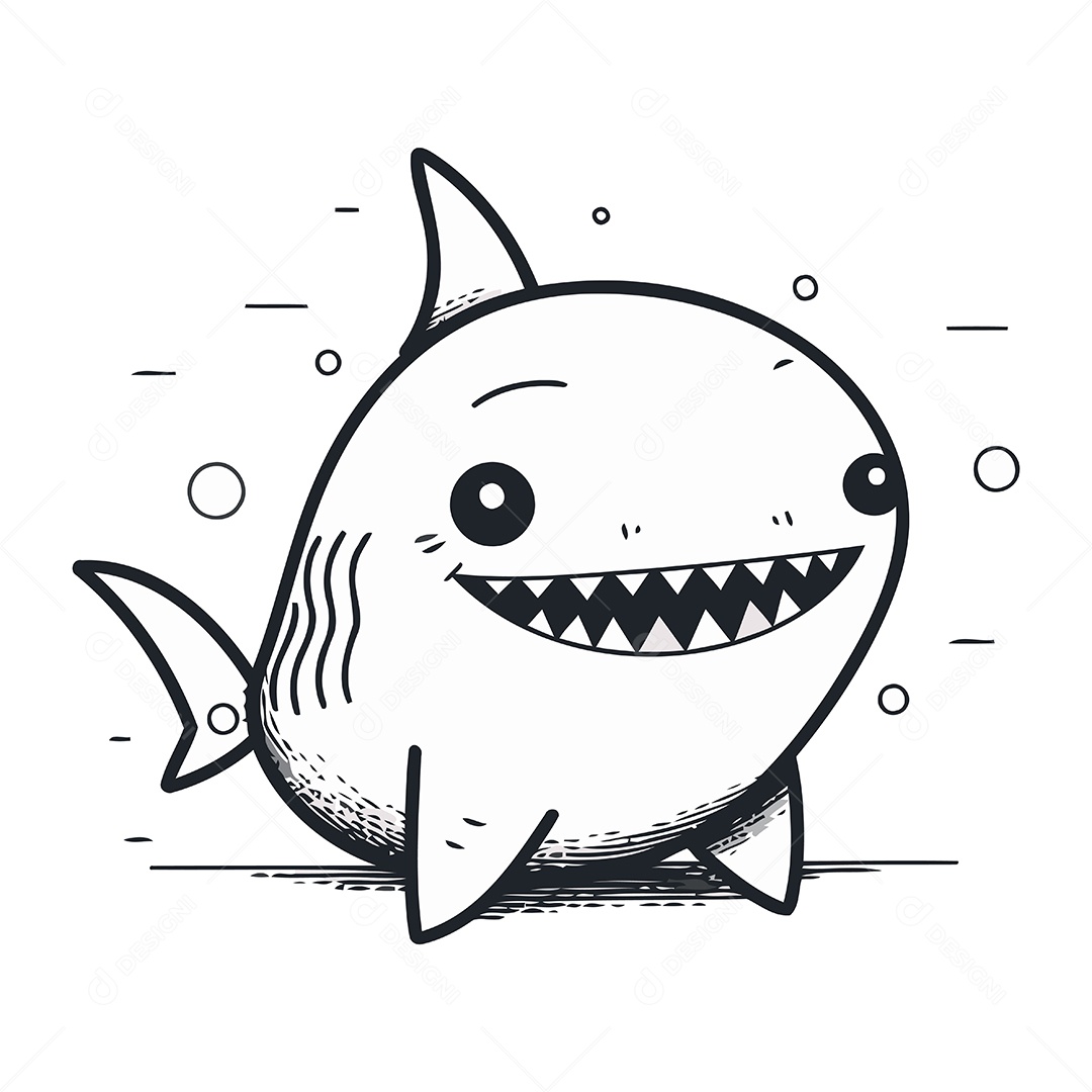 Tubarão Fofo de Desenho Animado Ilustração Vetor EPS