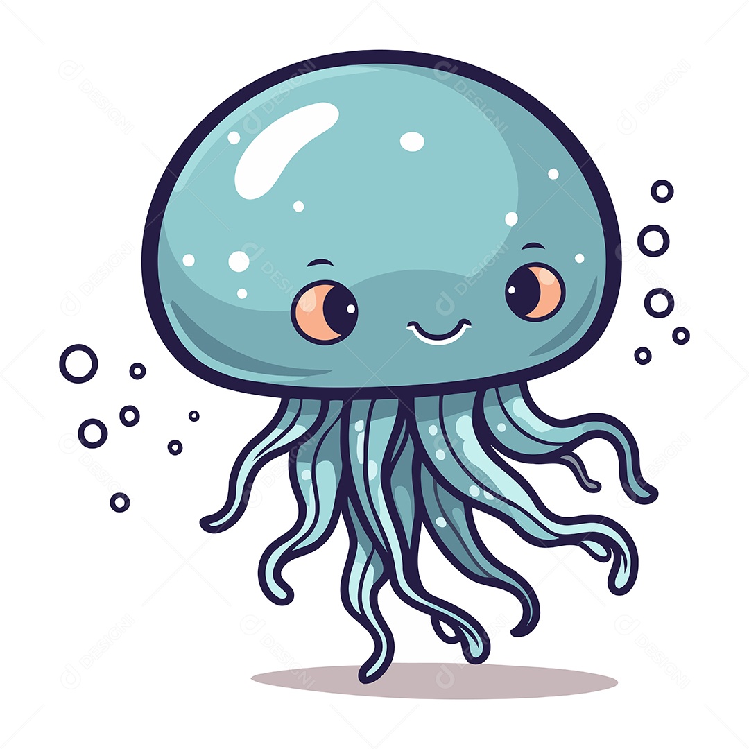 Água Viva Fofa de Desenho Animado Ilustração Vetor EPS