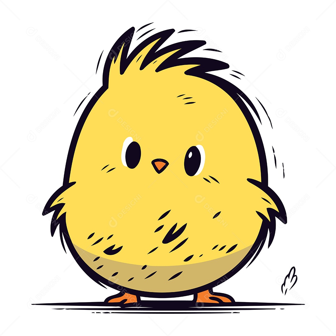 Pintinho Amarelo Fofo de Desenho Animado Ilustração Vetor EPS