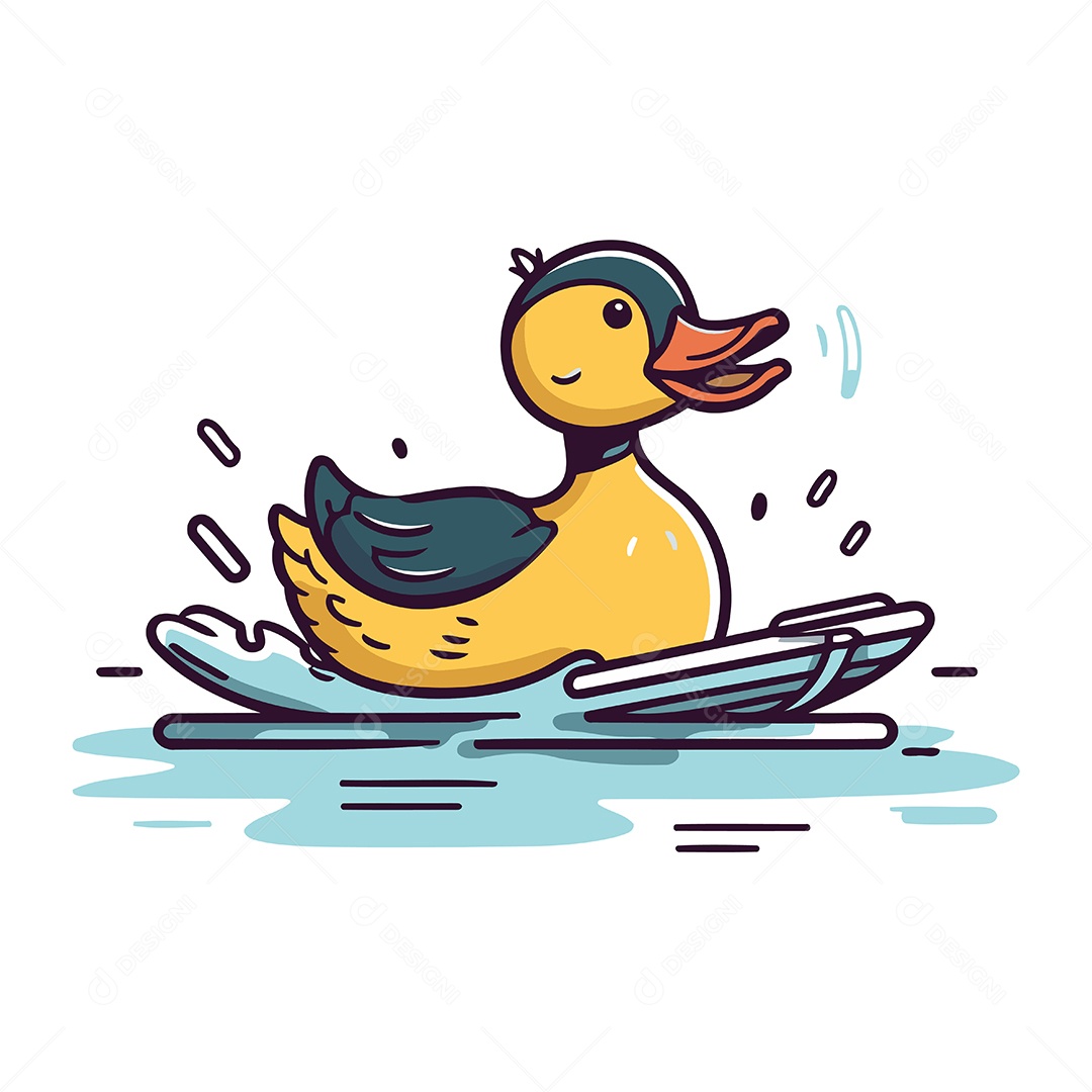 Pato Fofo de Desenho Animado Ilustração Vetor EPS