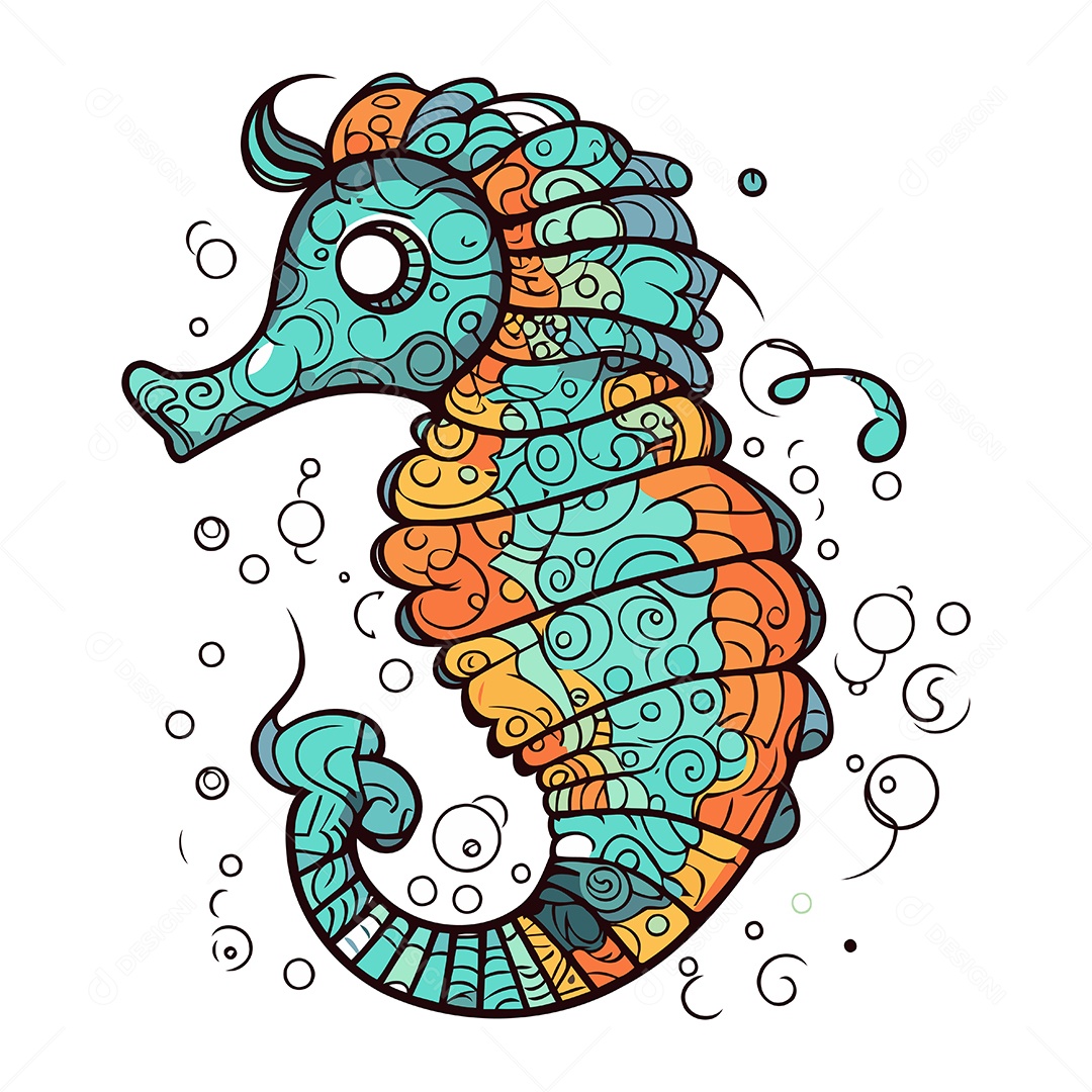 Cavalo Marinho de Desenho Animado Ilustração Vetor EPS