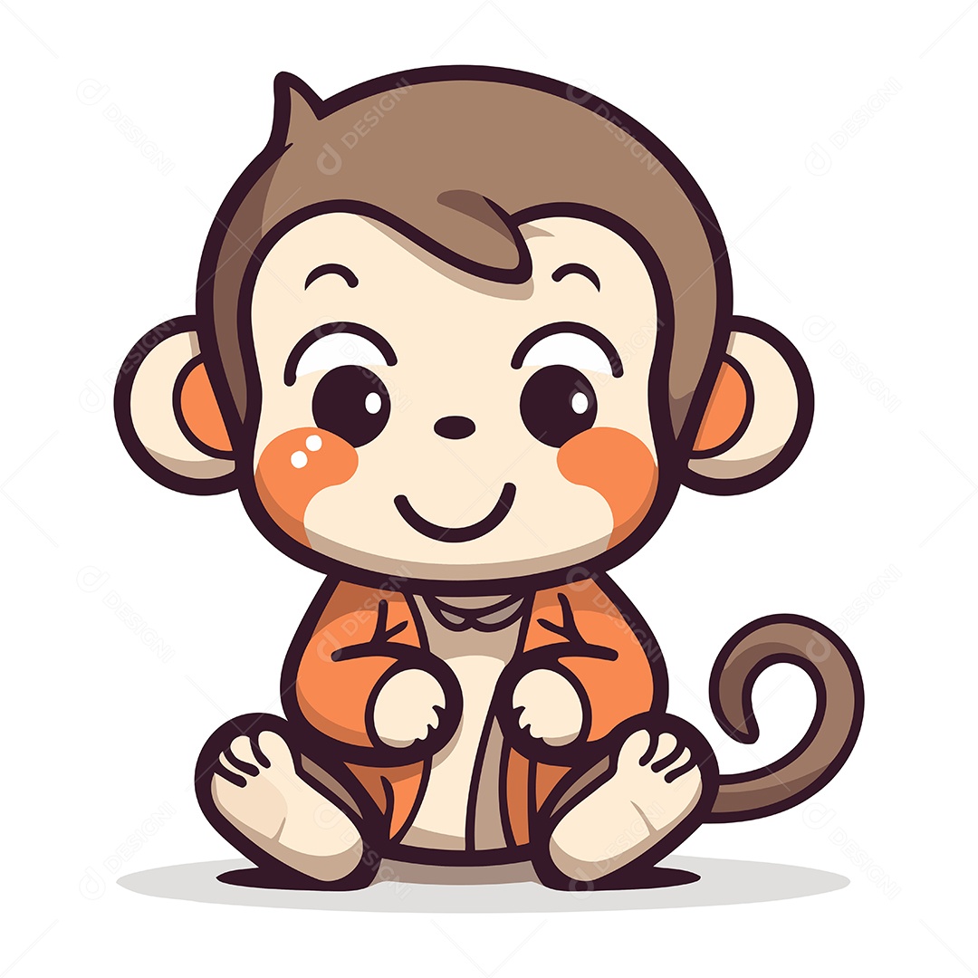 Macaco Fofo de Desenho Animado Ilustração Vetor EPS