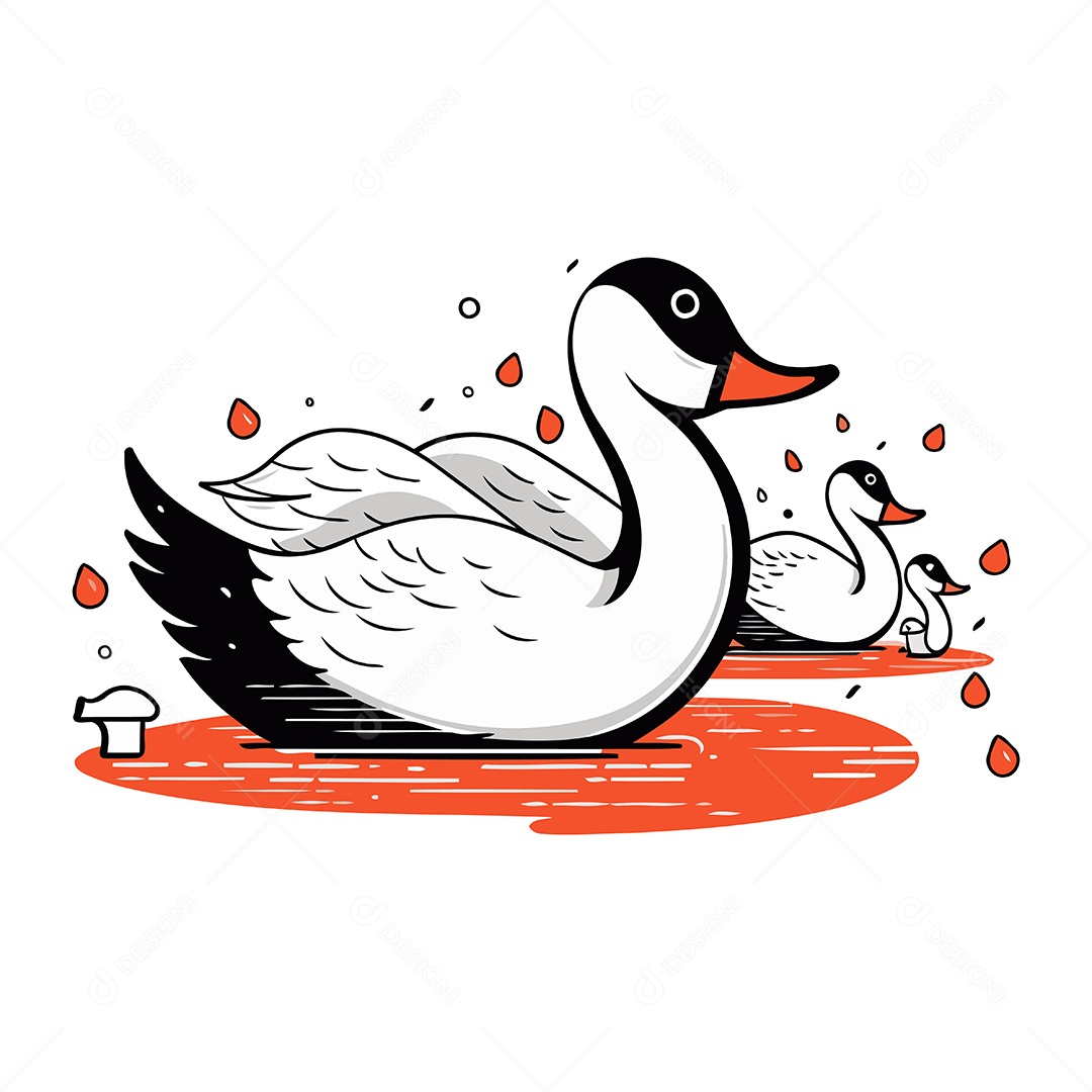 Cisnes de Desenho Animado Ilustração Vetor EPS