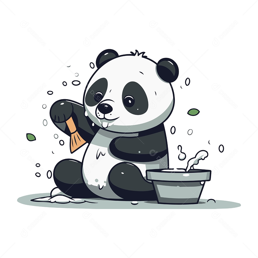 Panda de Desenho Animado com Balde Ilustração Vetor EPS
