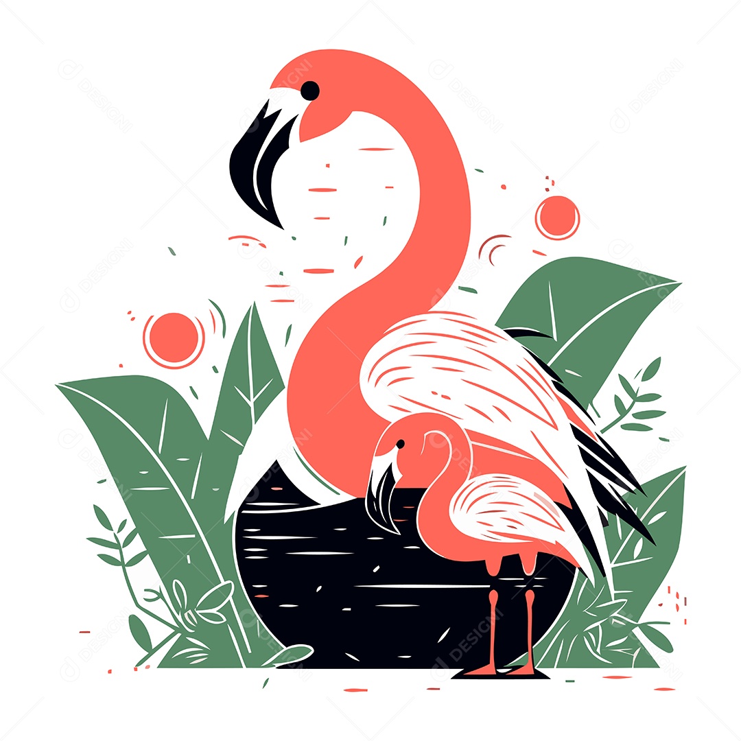 Flamingos de Desenho Animado Ilustração Vetor EPS