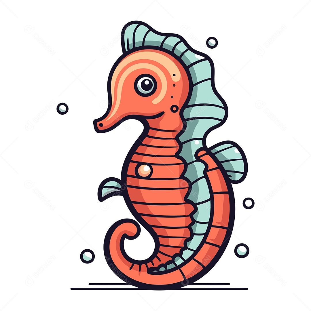 Cavalo Marinho de Desenho Animado Ilustração Vetor EPS