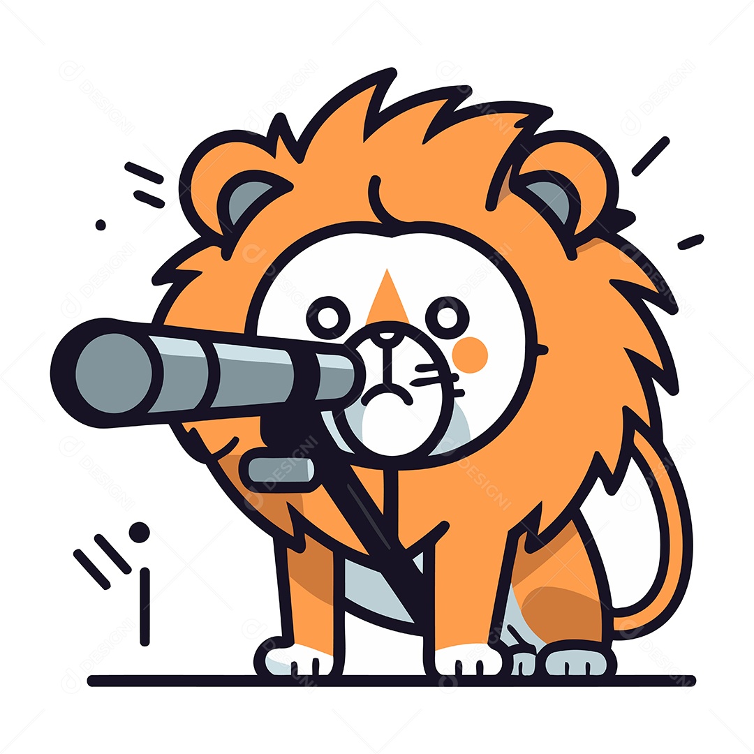 Leão de Desenho Animado com Telescópio Ilustração Vetor EPS
