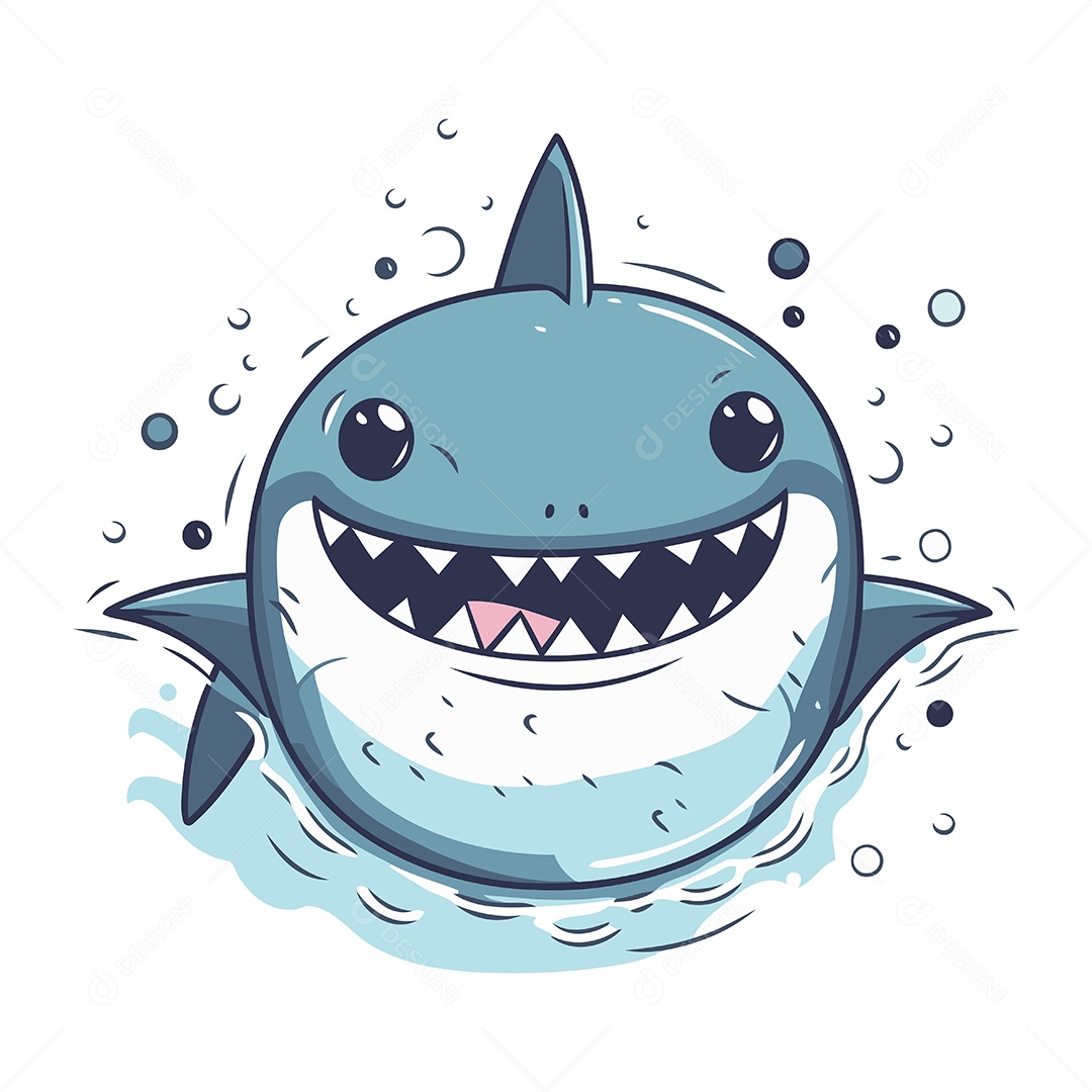 Tubarão Fofo de Desenho Animado Ilustração Vetor EPS