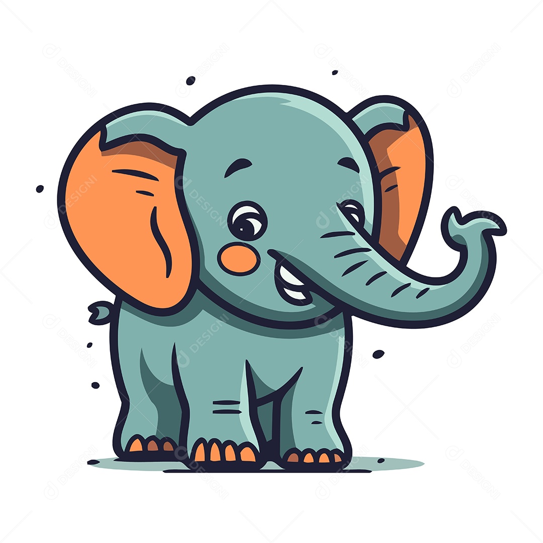 Elefante Fofo de Desenho Animado Ilustração Vetor EPS