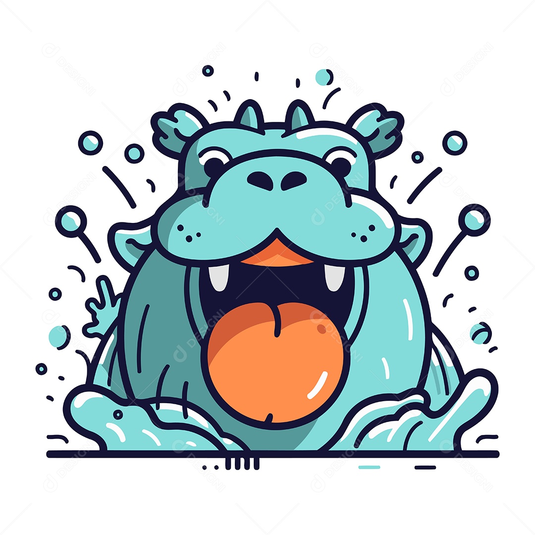 Hipopótamo Fofo de Desenho Animado Ilustração Vetor EPS