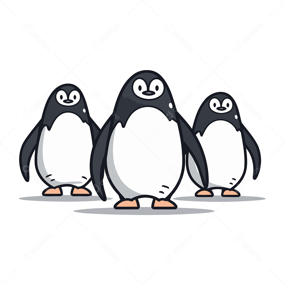 Pinguins Fofo de Desenho Animado Ilustração Vetor EPS
