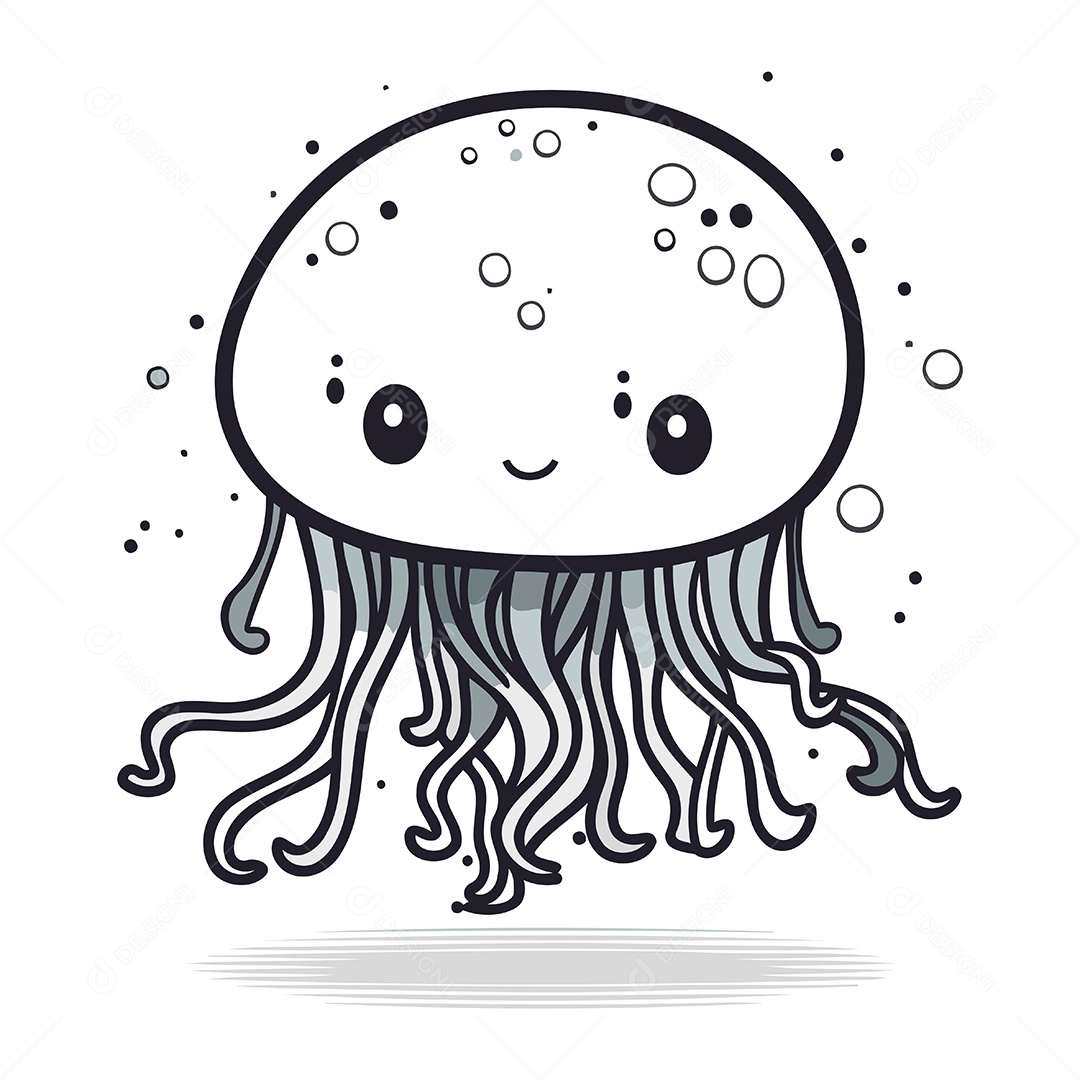 Água Viva Fofa de Desenho Animado Ilustração Vetor EPS