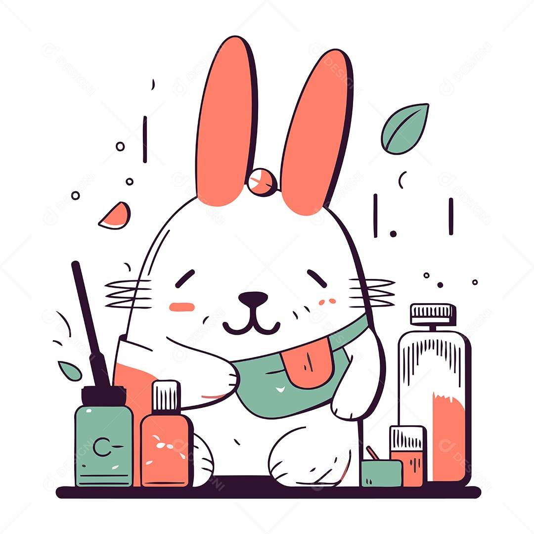 Lebre Branca Fofa de Desenho Animado Ilustração Vetor EPS