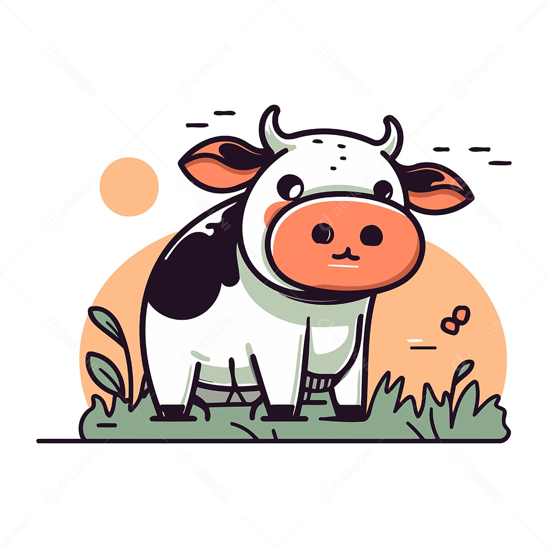 Vaca Fofa de Desenho Animado Ilustração Vetor EPS