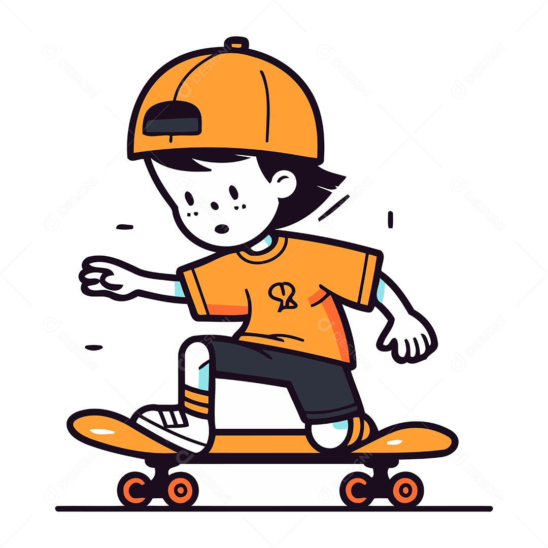 Menino Andando de Skate Ilustração Vetor EPS