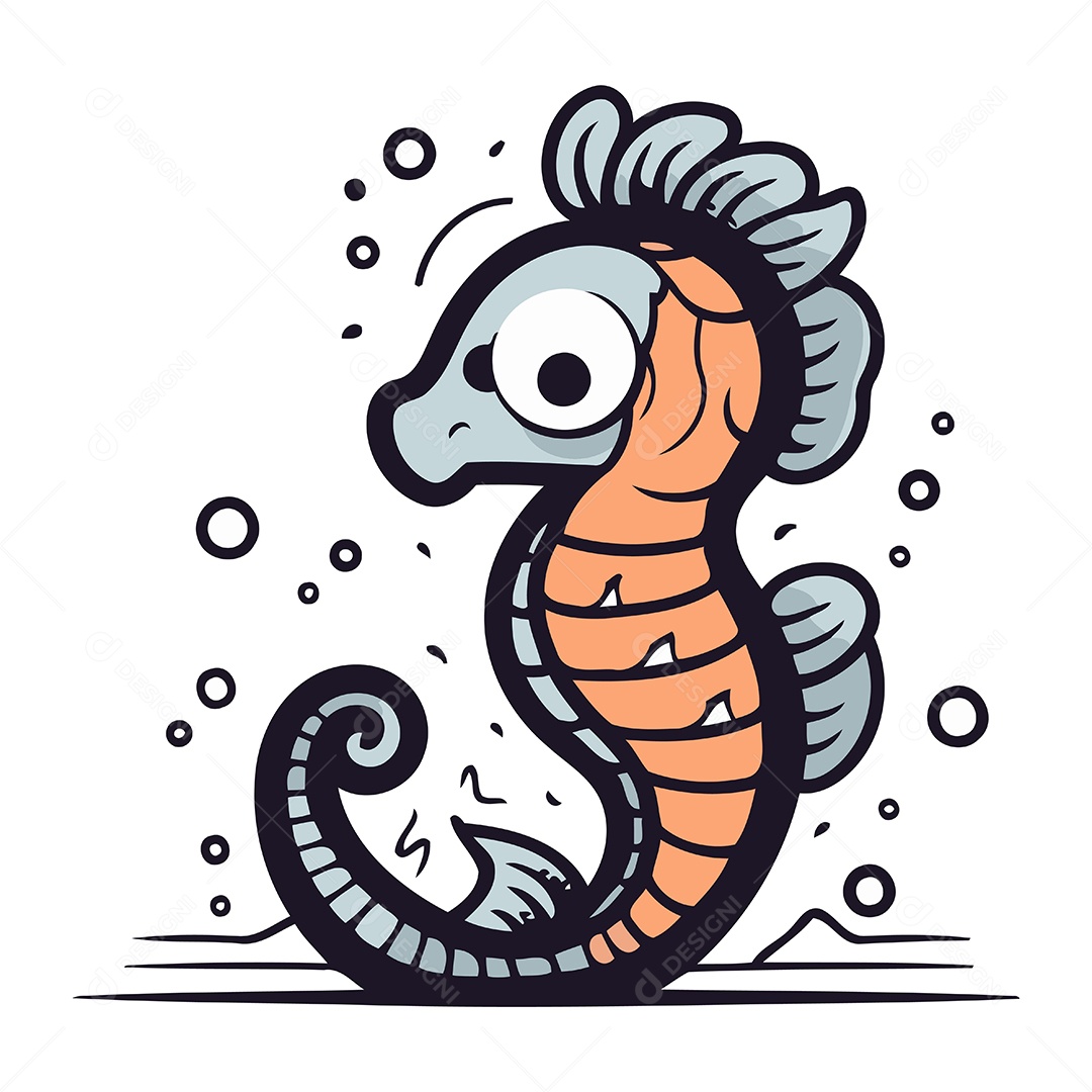 Cavalo Marinho de Desenho Animado Ilustração Vetor EPS