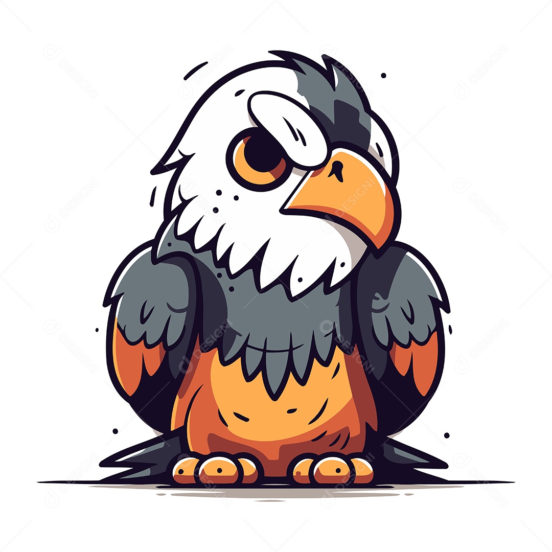 Águia Americana Fofa de Desenho Animado Ilustração Vetor EPS