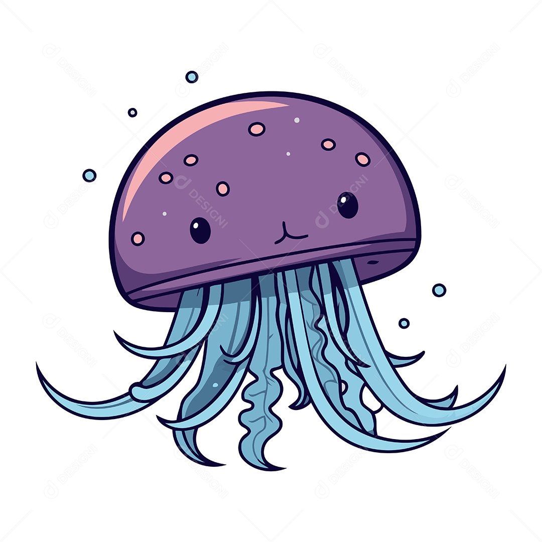 Água Viva Fofa de Desenho Animado Ilustração Vetor EPS