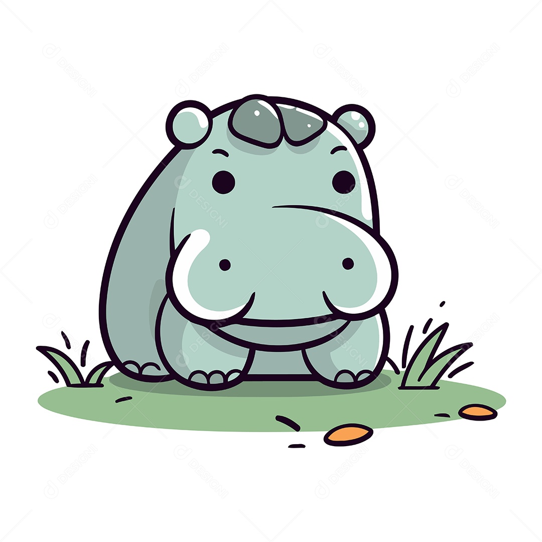 Hipopótamo Fofo de Desenho Animado Ilustração Vetor EPS