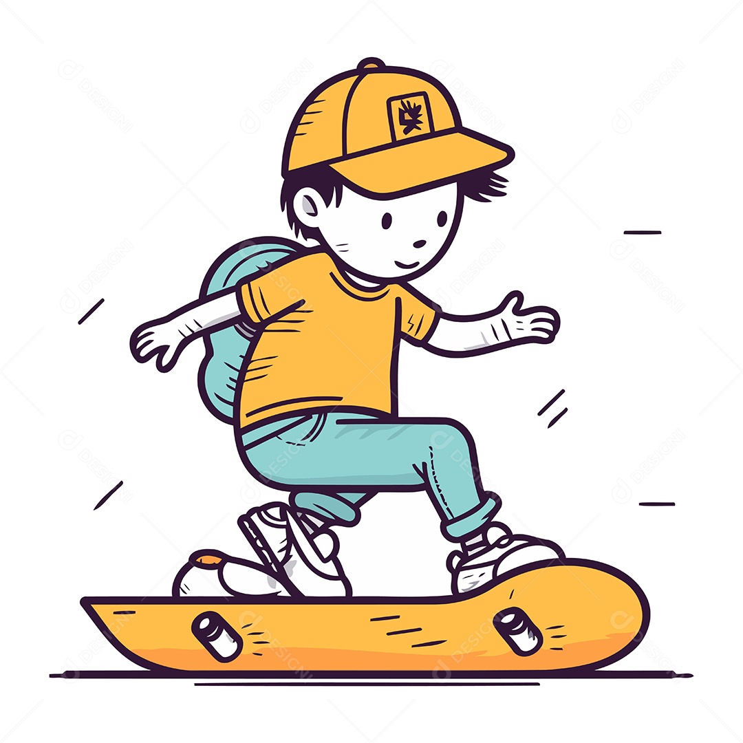 Menino Andando de Skate Ilustração Vetor EPS