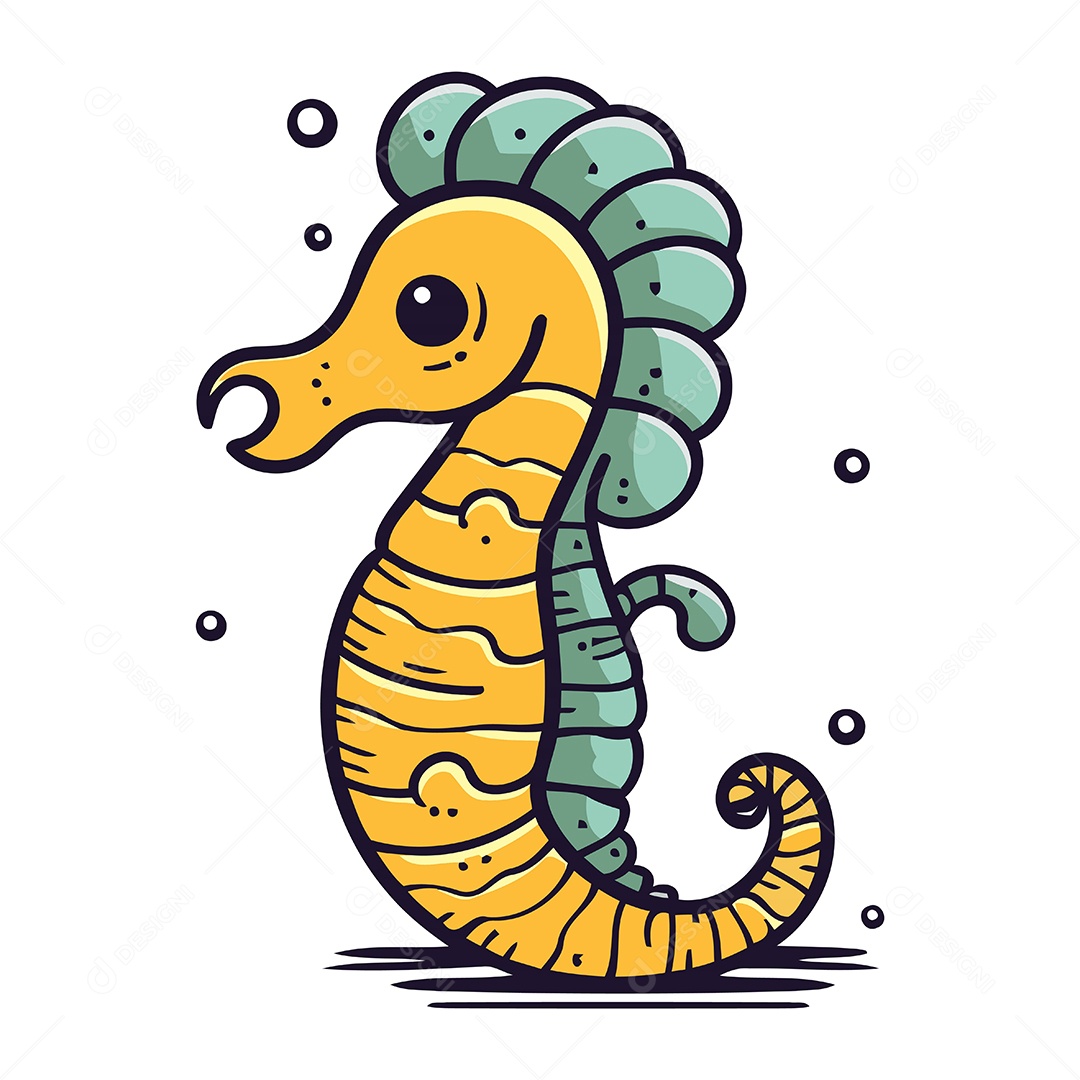 Cavalo Marinho de Desenho Animado Ilustração Vetor EPS