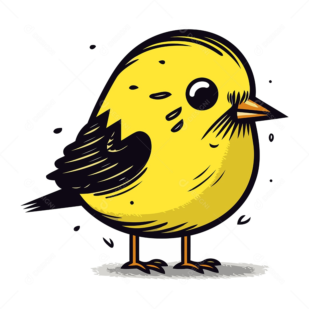 Passarinho Amarelo Fofo Ilustração Vetor EPS
