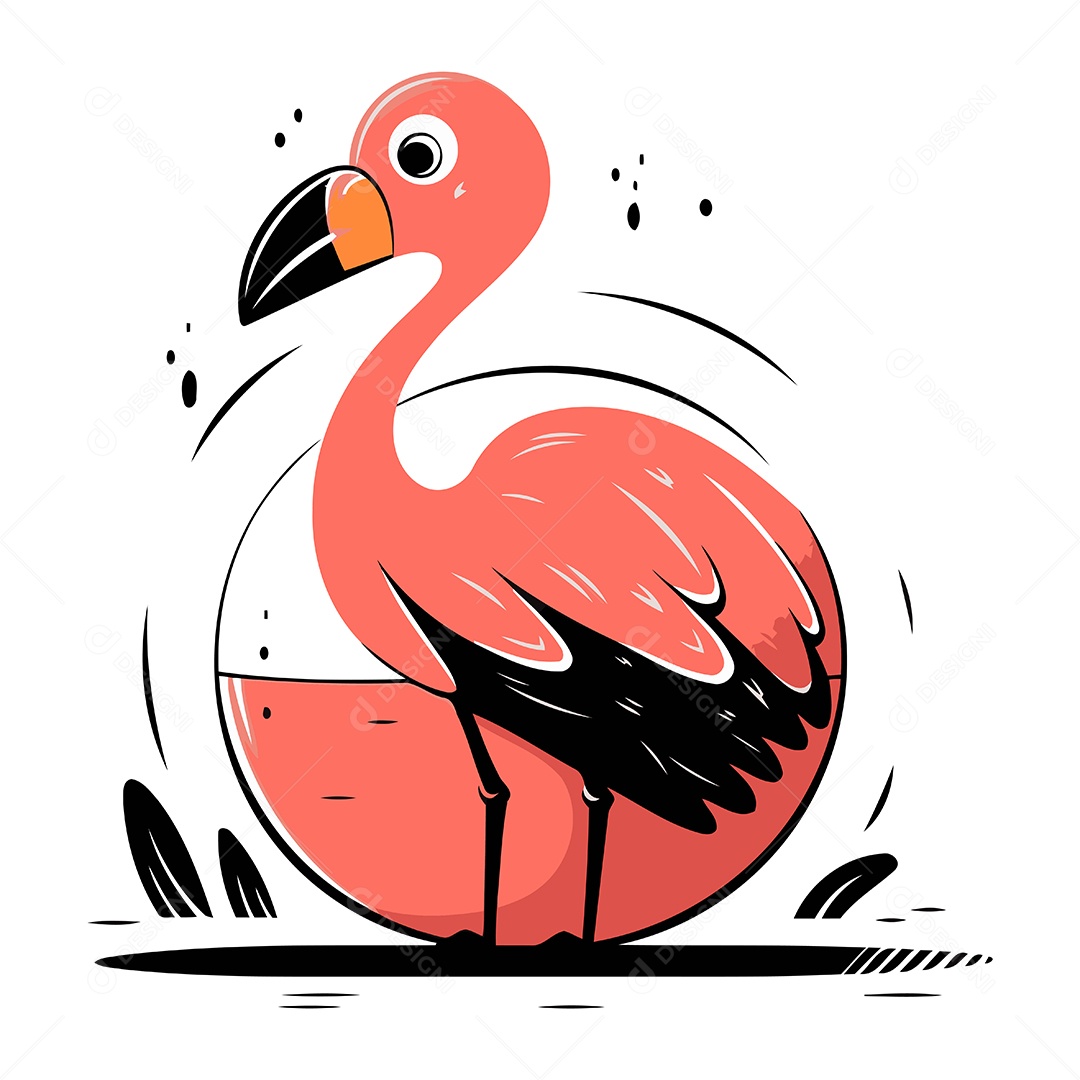 Flamingo Fofo de Desenho Animado Ilustração Vetor EPS