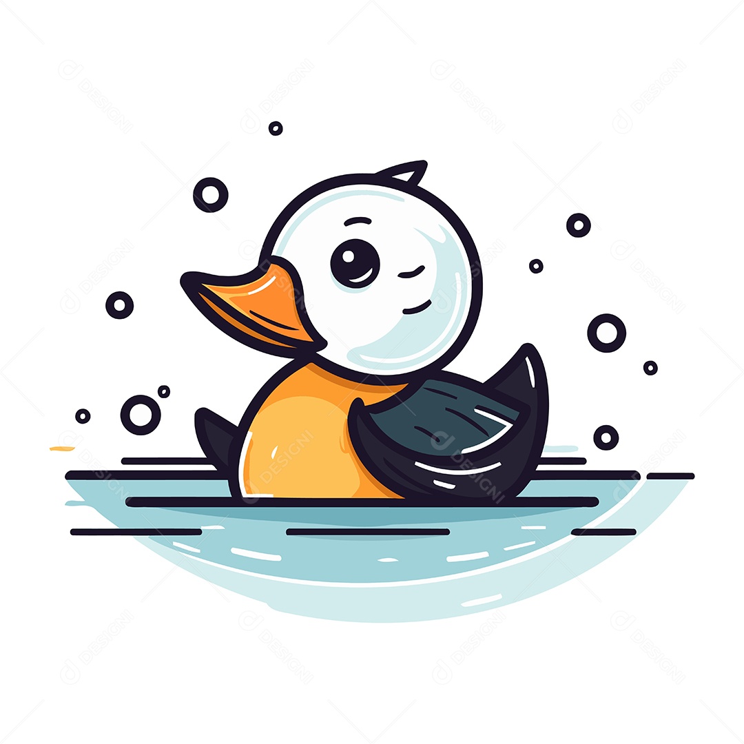 Pato Fofo de Desenho Animado Ilustração Vetor EPS