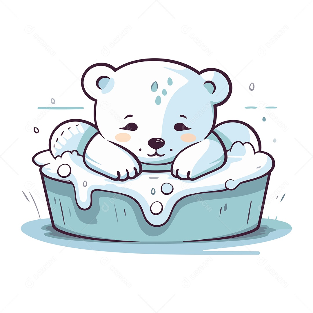 Urso Polar Fofo de Desenho Animado Ilustração Vetor EPS