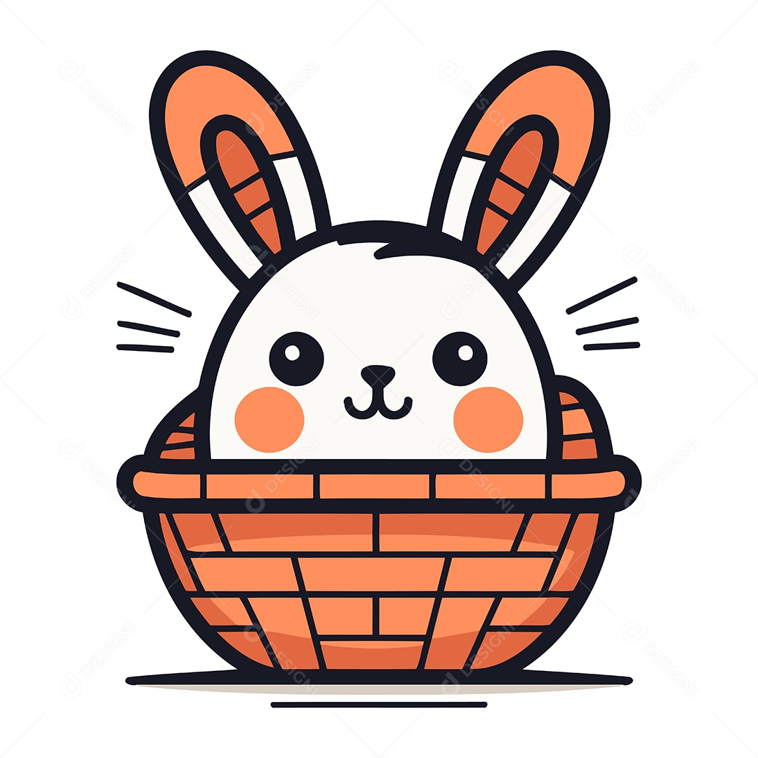 Coelhinho Fofo de Desenho Animado em uma Cesta Ilustração Vetor EPS