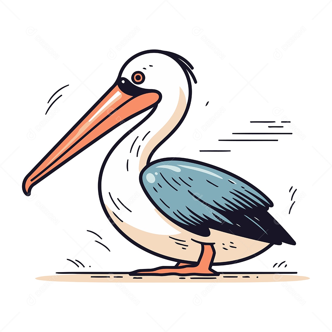 Pelicano de Desenho Animado Ilustração Vetor EPS