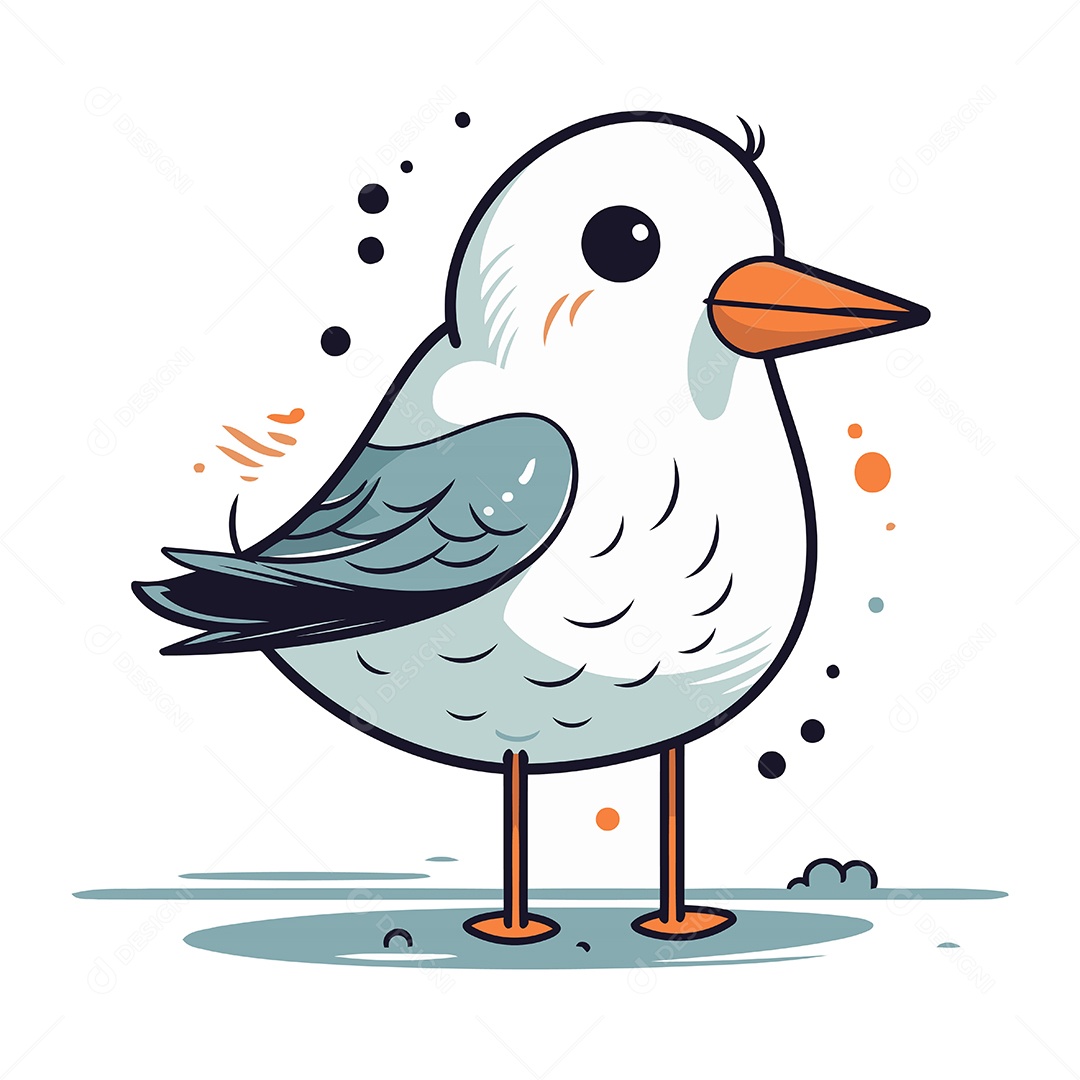 Gaivota Fofa de Desenho Animado Ilustração Vetor EPS