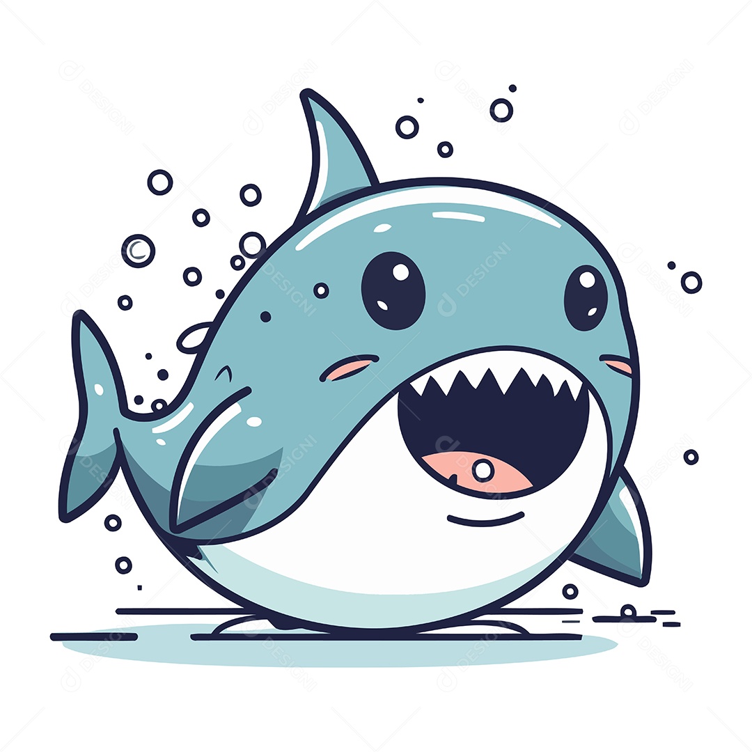 Tubarão Fofo de Desenho Animado Ilustração Vetor EPS