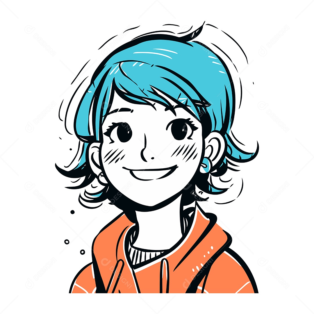 Jovem de Desenho Animado com Cabelo Azul Ilustração Vetor EPS