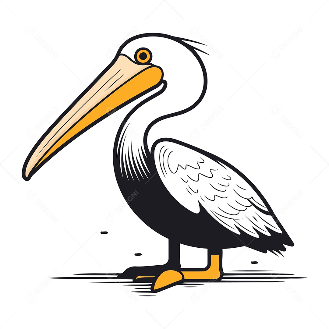 Pelicano de Desenho Animado Ilustração Vetor EPS