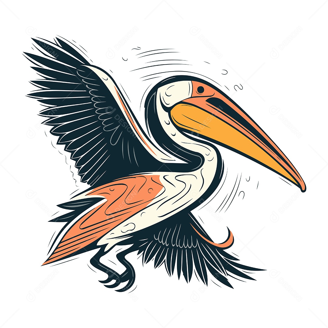 Pelicano de Desenho Animado Ilustração Vetor EPS