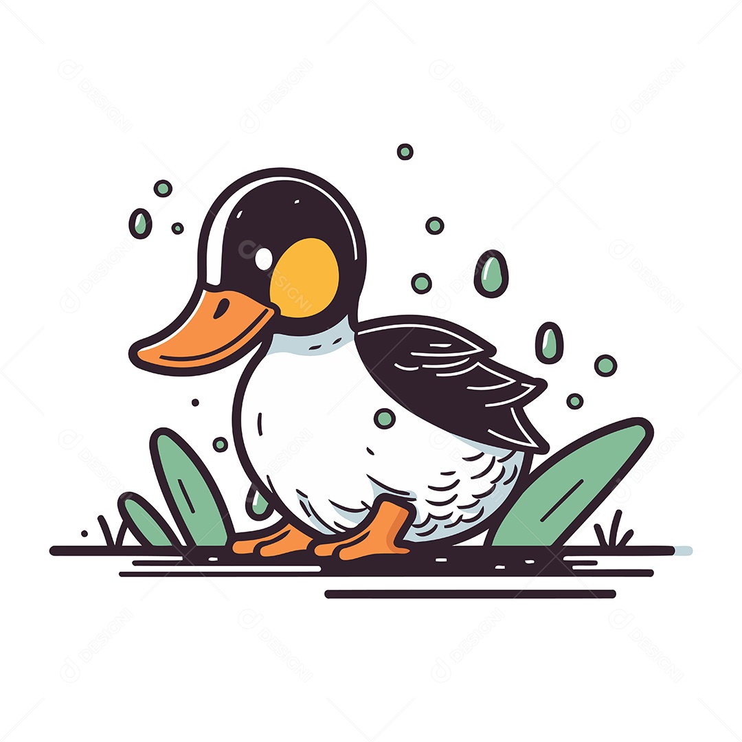 Pato Fofo de Desenho Animado Ilustração Vetor EPS
