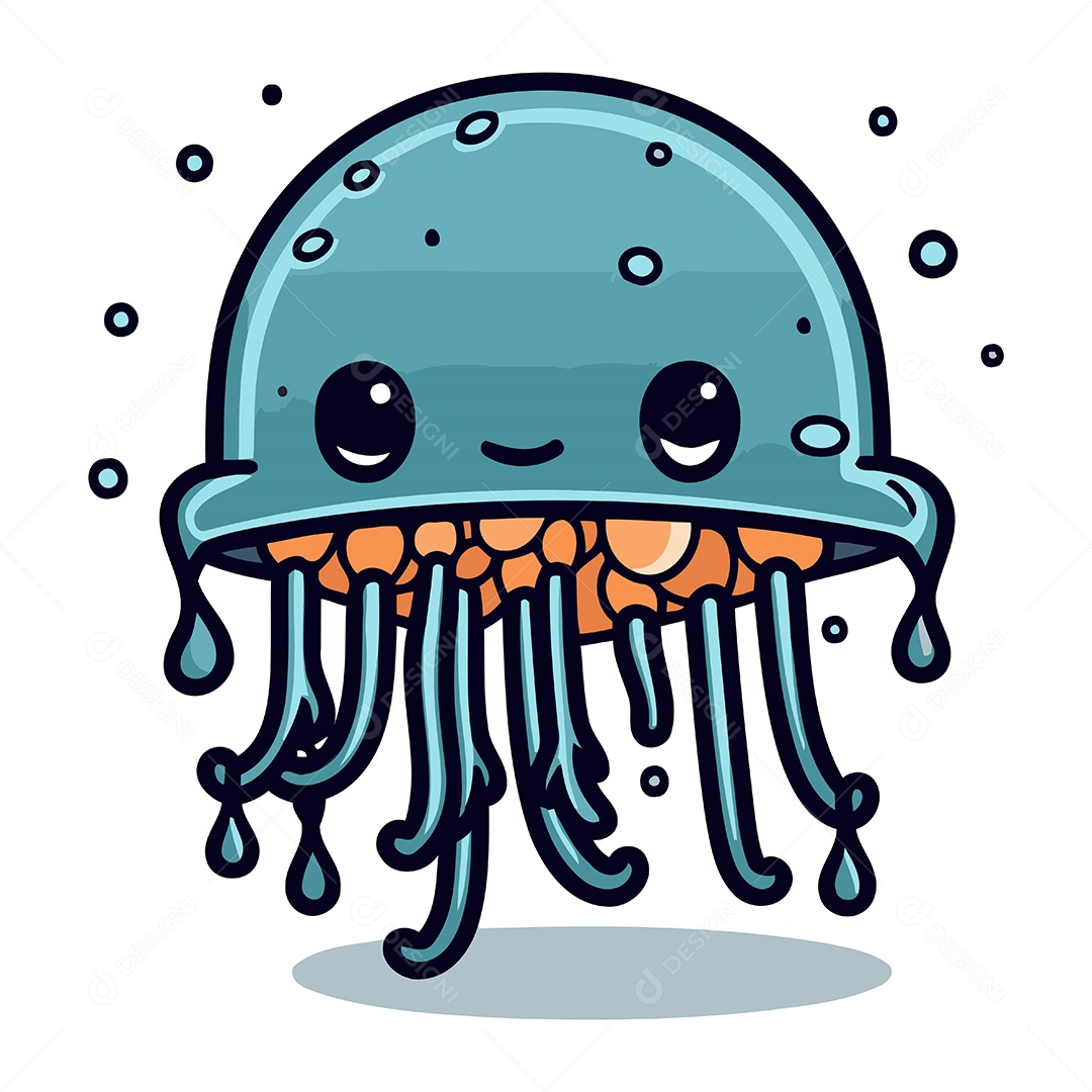 Água Viva Fofa de Desenho Animado Ilustração Vetor EPS