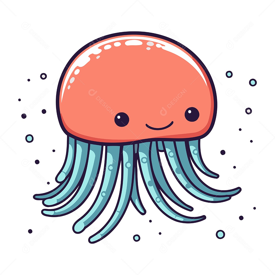 Água Viva Fofa de Desenho Animado Ilustração Vetor EPS