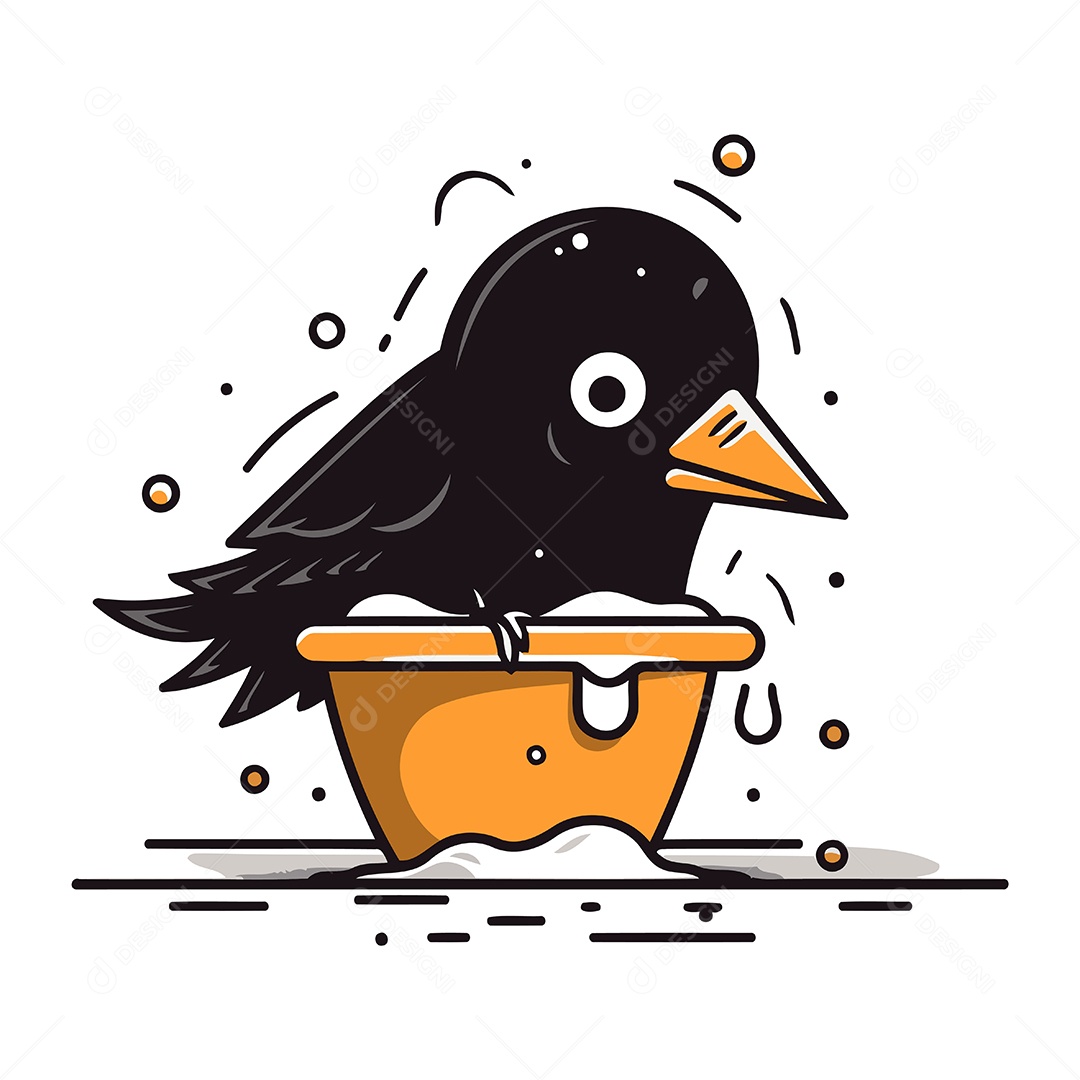 Corvo Preto Fofo em um Balde Ilustração Vetor EPS